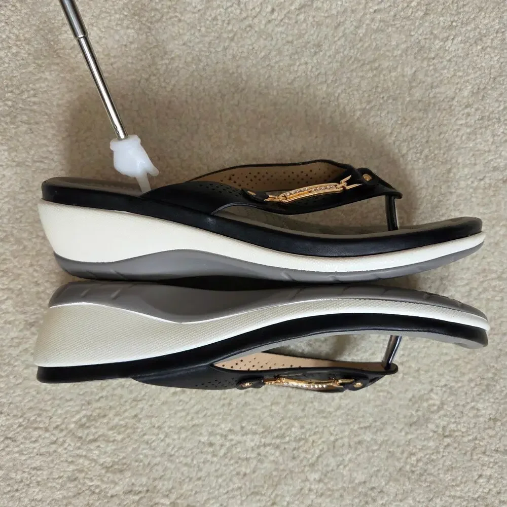 EUC Women's 41 (10-10.5) Wedge Thong Slide Cushioned Flip Flop Slide Sandals - Picture 9 of 15